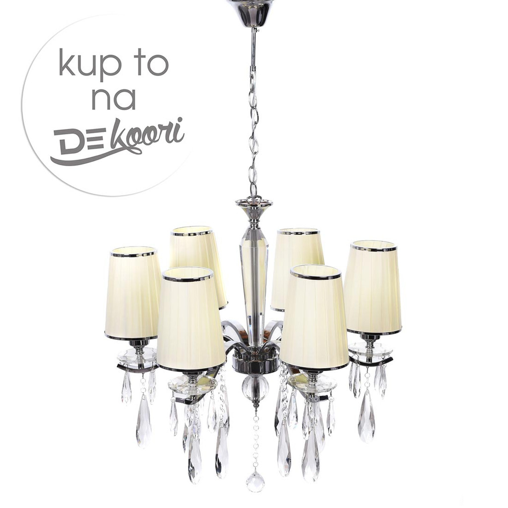 Żyrandol kryształowy, kremowy beżowy ALESSIA W6 6-ramienny, wiszący na łańcuchu - Lumina Deco zdjęcie 3