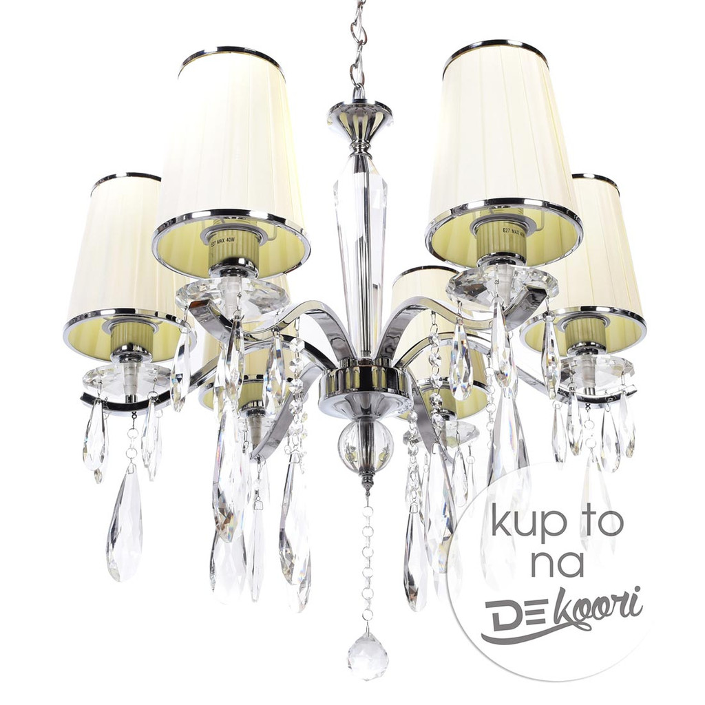 Żyrandol kryształowy, kremowy beżowy ALESSIA W6 6-ramienny, wiszący na łańcuchu - Lumina Deco zdjęcie 2