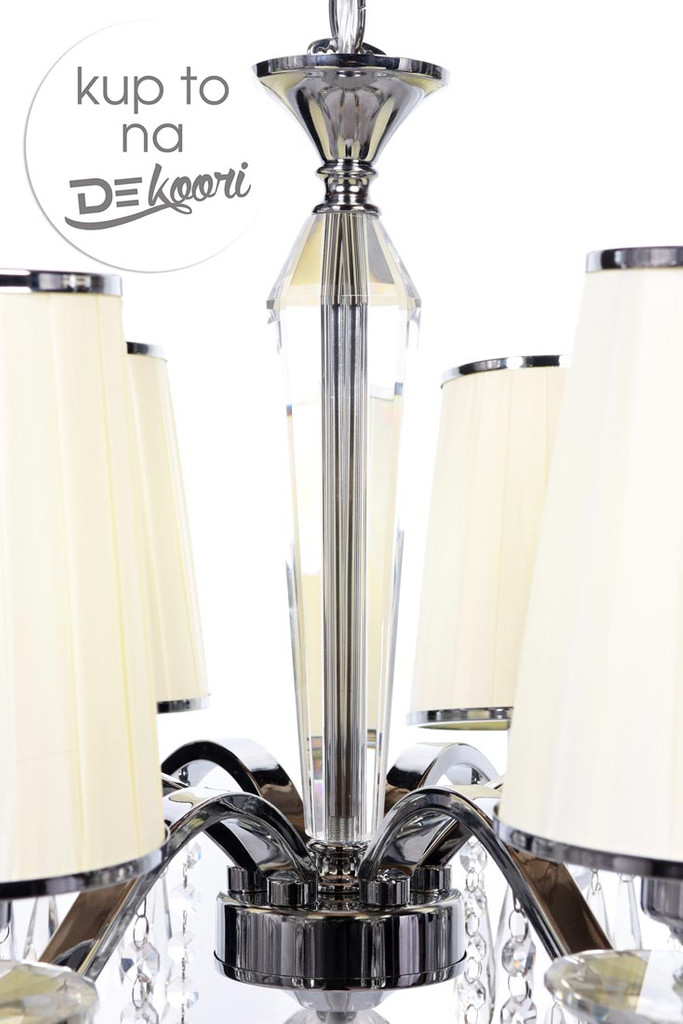 Żyrandol kryształowy, kremowy beżowy ALESSIA W6 6-ramienny, wiszący na łańcuchu - Lumina Deco zdjęcie 4