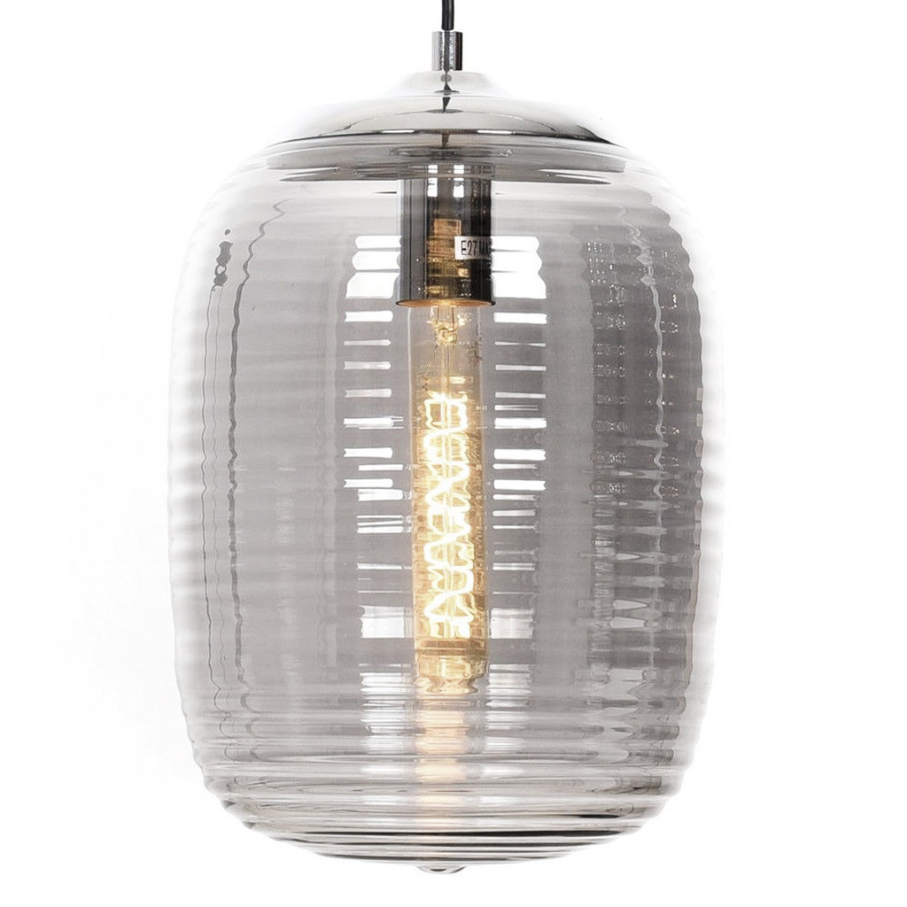 Nowoczesna, chromowana lampa wisząca MIRELLA, minimalistyczna, dymiony klosz - Lumina Deco zdjęcie 1