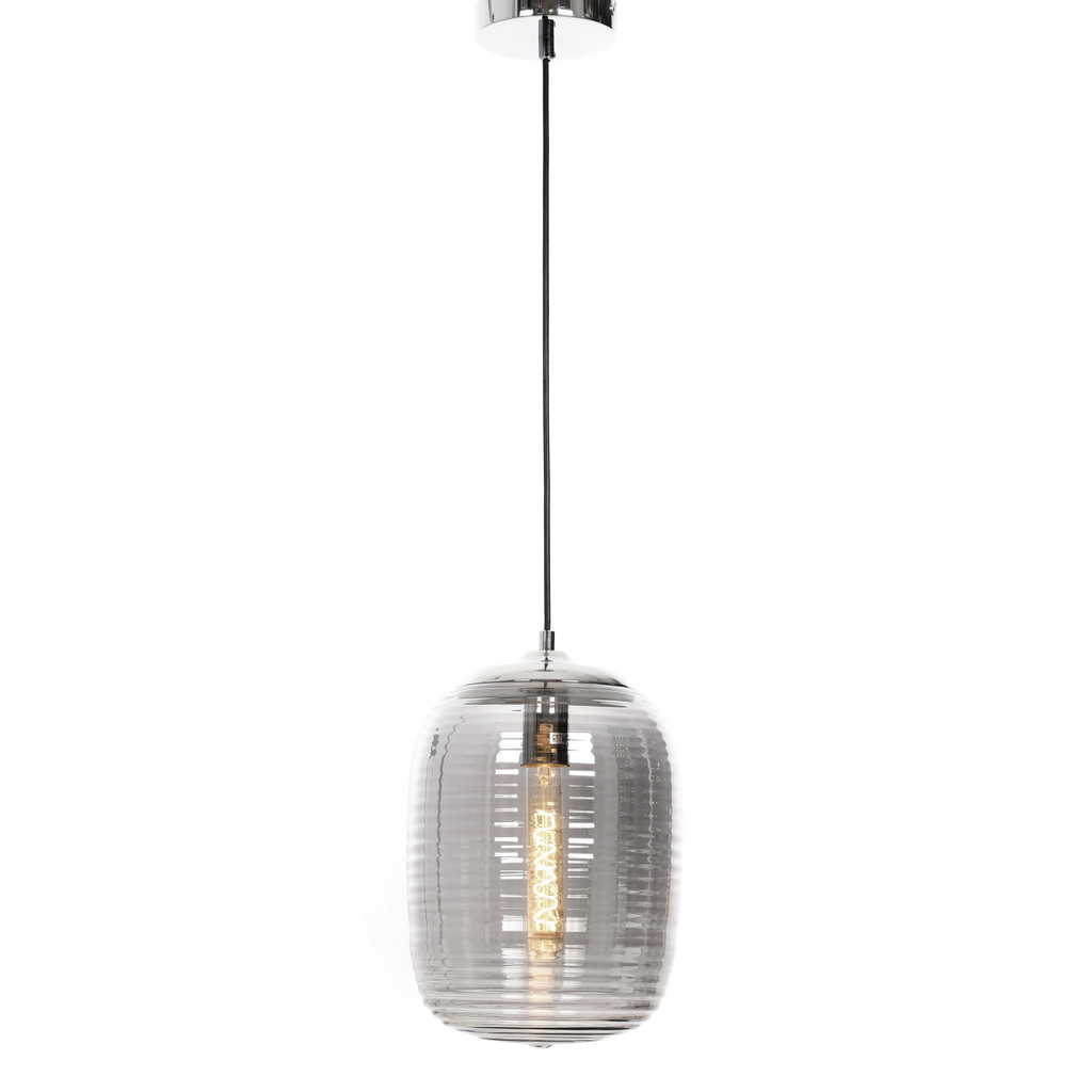 Nowoczesna, chromowana lampa wisząca MIRELLA, minimalistyczna, dymiony klosz - Lumina Deco zdjęcie 2