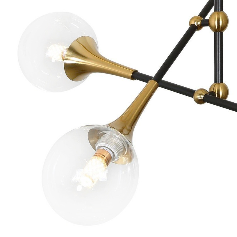Wieloramienna lampa VIVALDO W6 w kolorze mosiądzu z przezroczystymi kulami - Lumina Deco zdjęcie 3