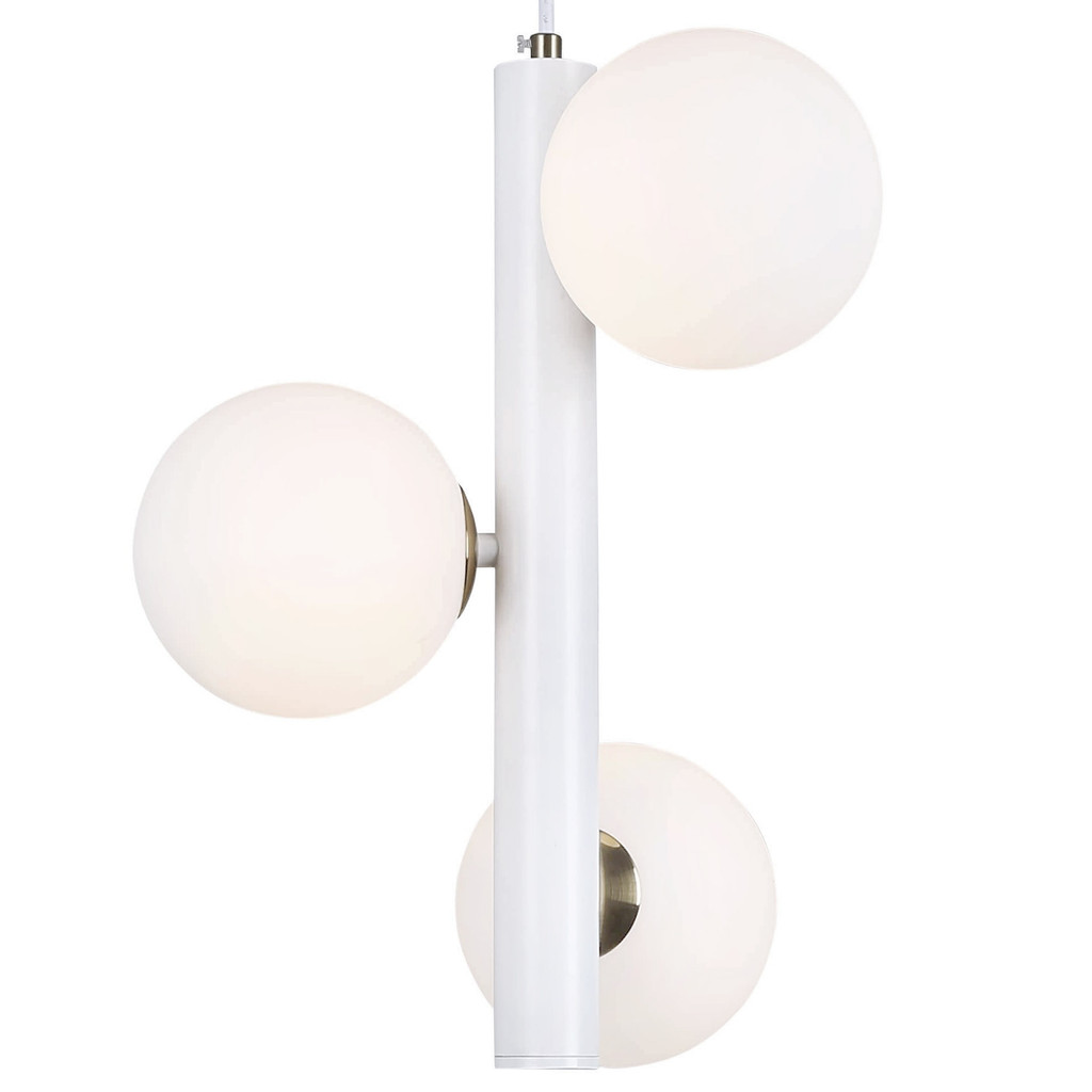 Biała, designerska lampa wisząca, białe kuliste klosze BARICA W3 z mosiężnymi akcentami - Lumina Deco zdjęcie 3