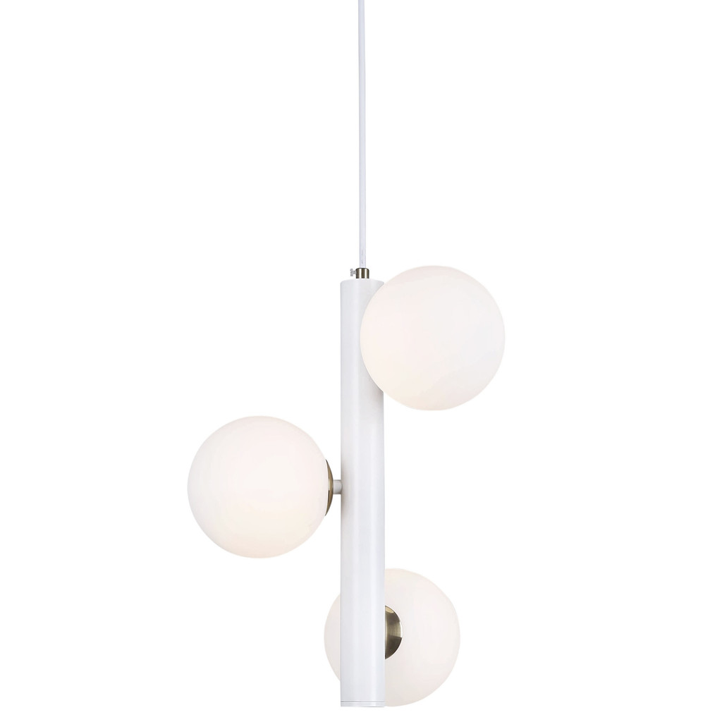 Biała, designerska lampa wisząca, białe kuliste klosze BARICA W3 z mosiężnymi akcentami - Lumina Deco zdjęcie 2