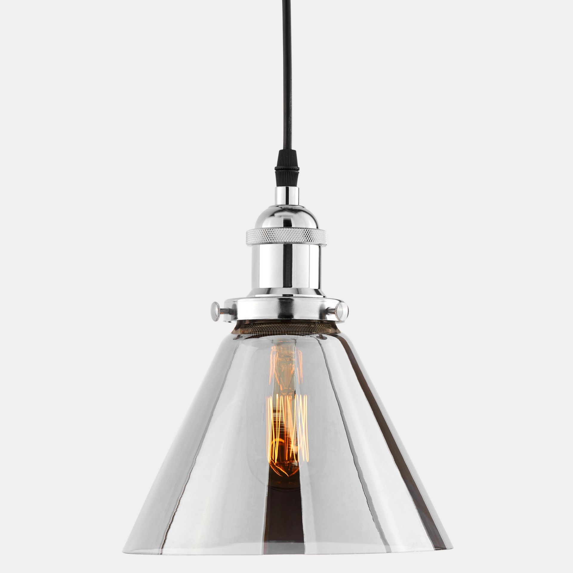 Dymiona lampa wisząca industrialna NUBI CHROM W1, loftowa, stożkowa, chromowana - Lumina Deco zdjęcie 4