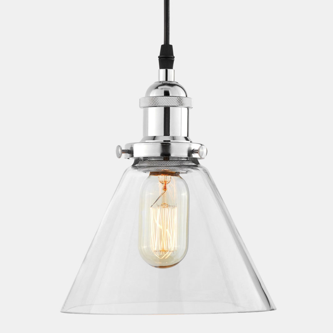 Przezroczysta lampa wisząca loft NUBI PRO W1, chromowana, industrialna, szklana - Lumina Deco zdjęcie 3