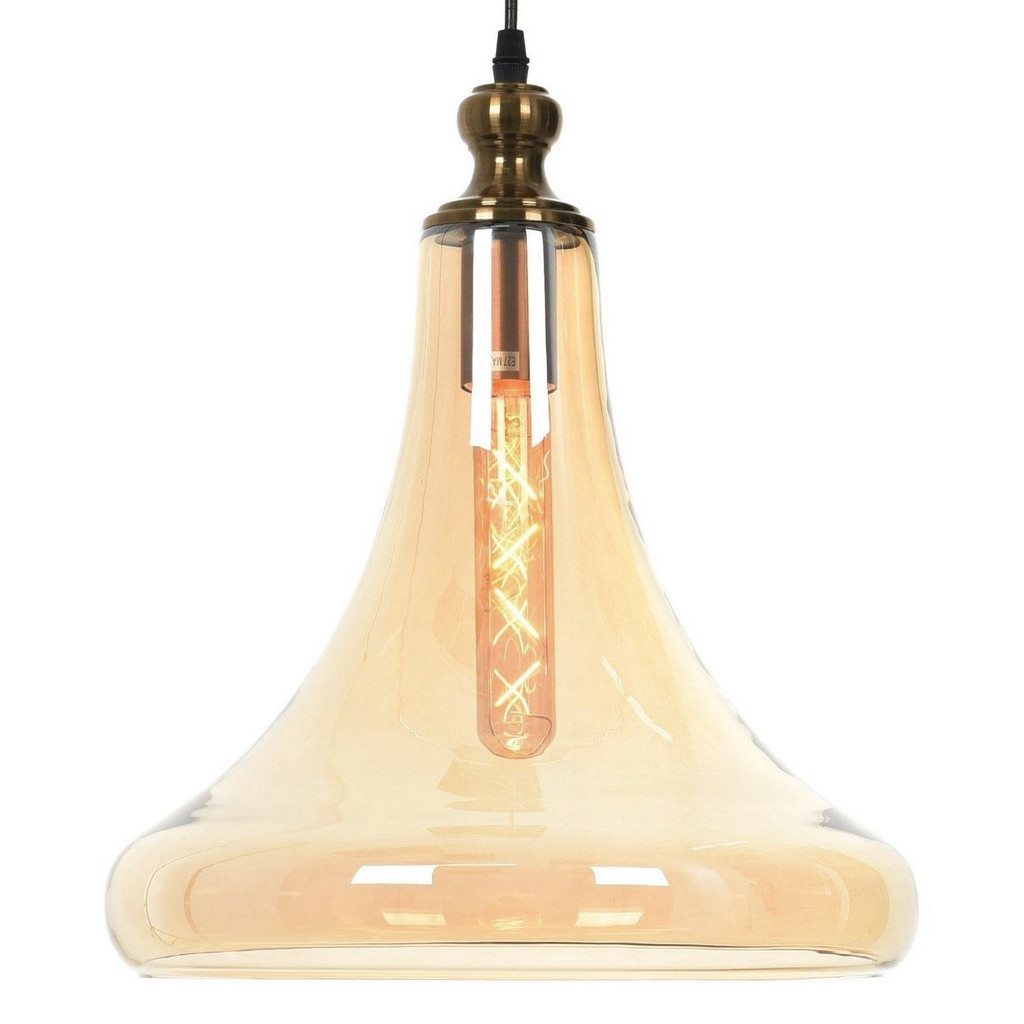 Nowoczesna, bursztynowo-mosiężna lampa wisząca, loftowa ZAGA - Lumina Deco zdjęcie 1