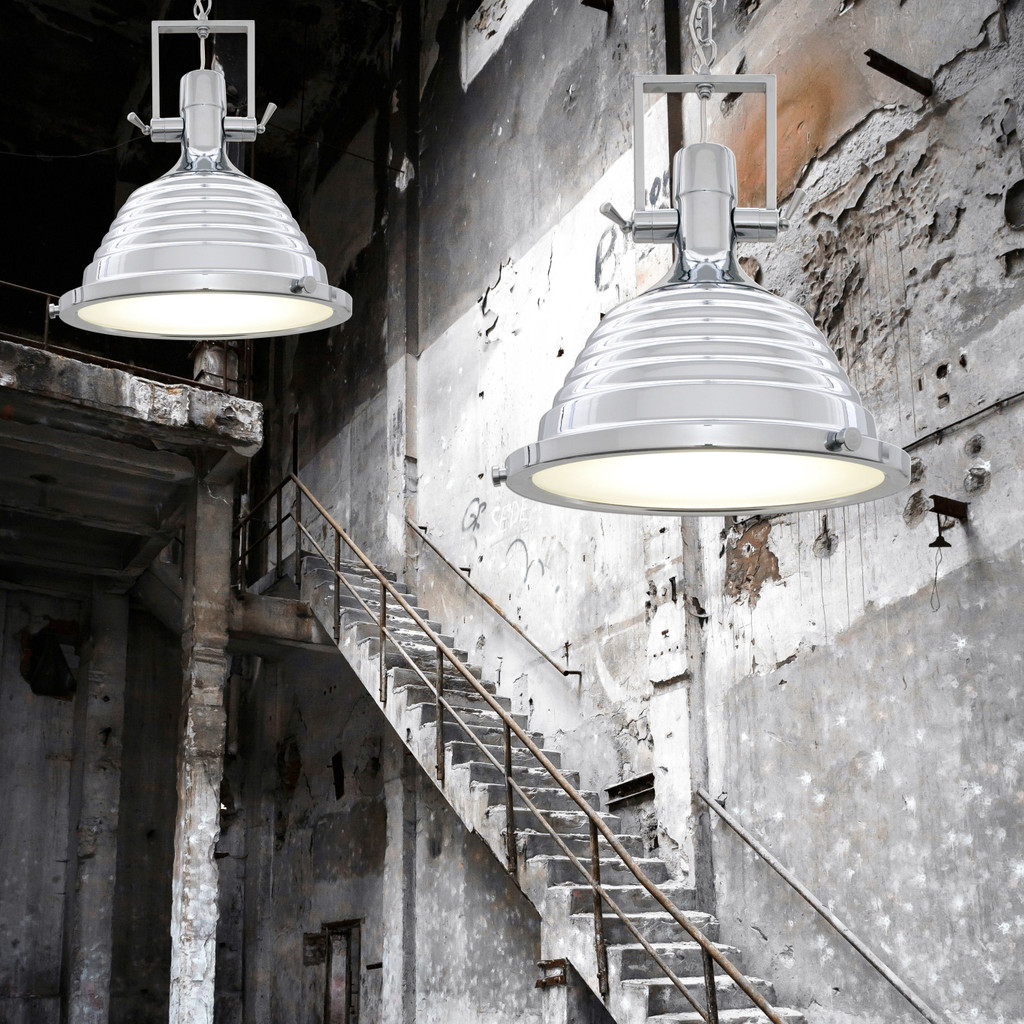 Metalowa chromowana przemysłowa lampa wisząca BRAGGI loft stylowa - Lumina Deco zdjęcie 2