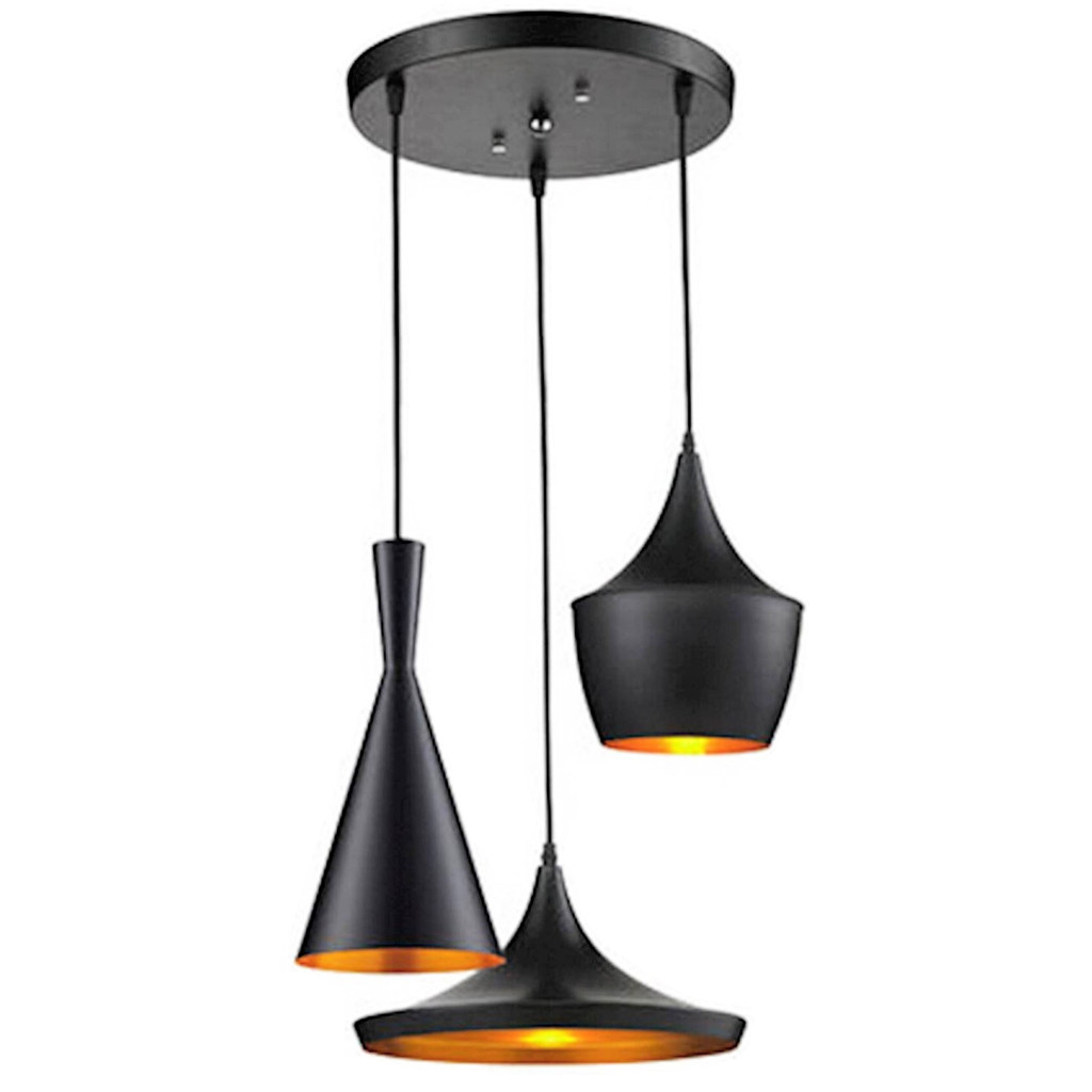 Elegancka nowoczesna lampa wisząca FOGGI W3 potrójna czarna metalowa, złote wnętrze - Lumina Deco zdjęcie 1