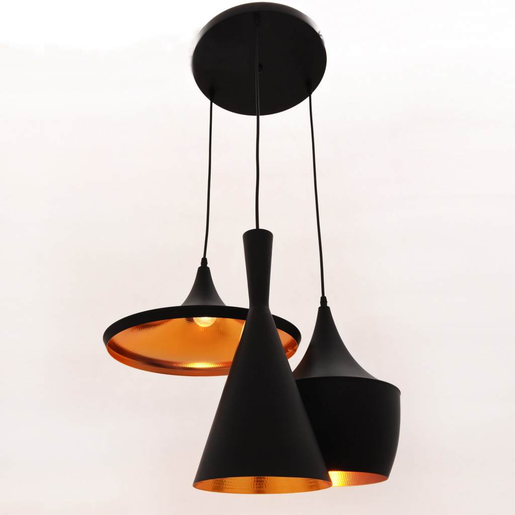 Elegancka nowoczesna lampa wisząca FOGGI W3 potrójna czarna metalowa, złote wnętrze - Lumina Deco zdjęcie 3