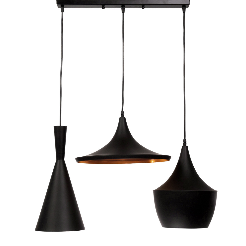 Potrójna lampa wisząca loft skandynawska FOGGI TRIO czarna, złota - Lumina Deco zdjęcie 1