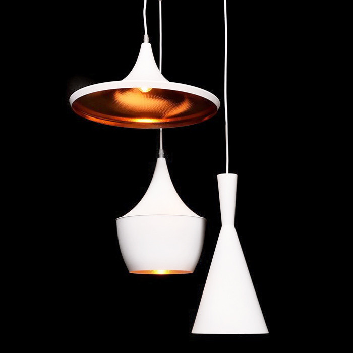 Minimalistyczna biała lampa wisząca FOGGI W3 potrójna loft, złote wnętrze - Lumina Deco zdjęcie 3
