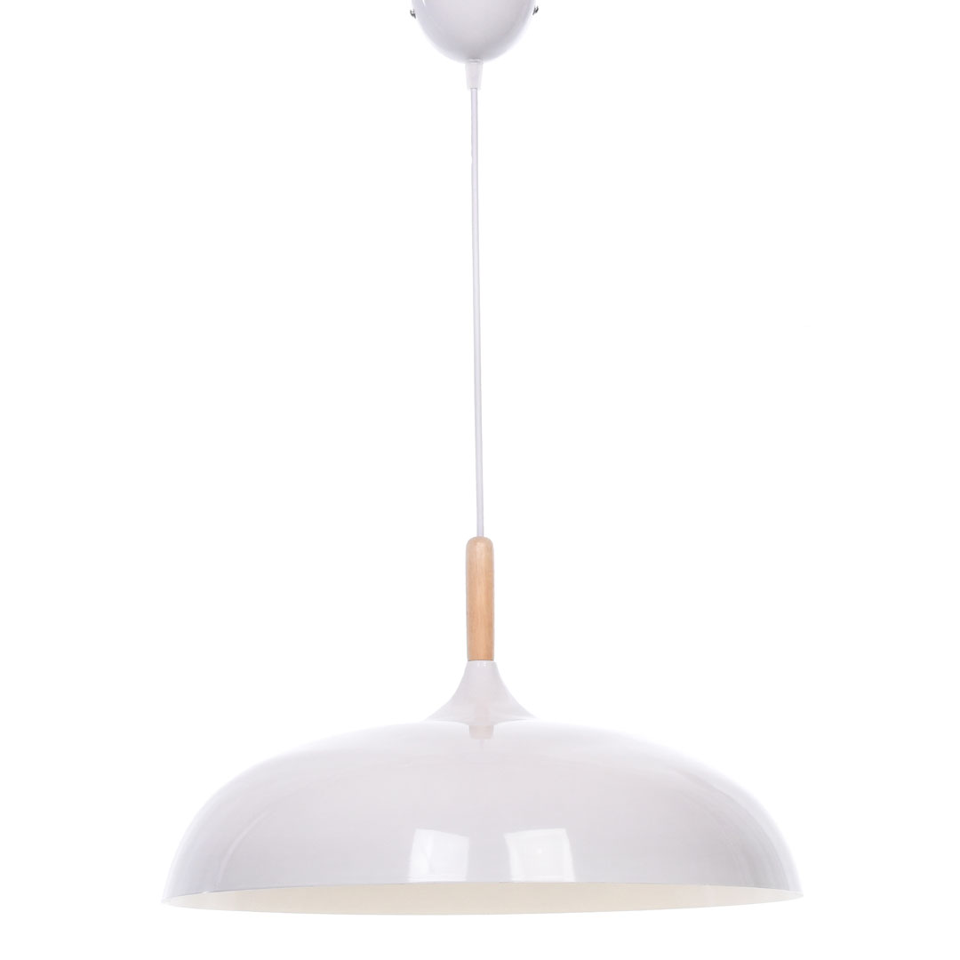 Biała lampa wisząca nowoczesna VERSI skandynawska, szeroki klosz, metal i drewno - Lumina Deco zdjęcie 3
