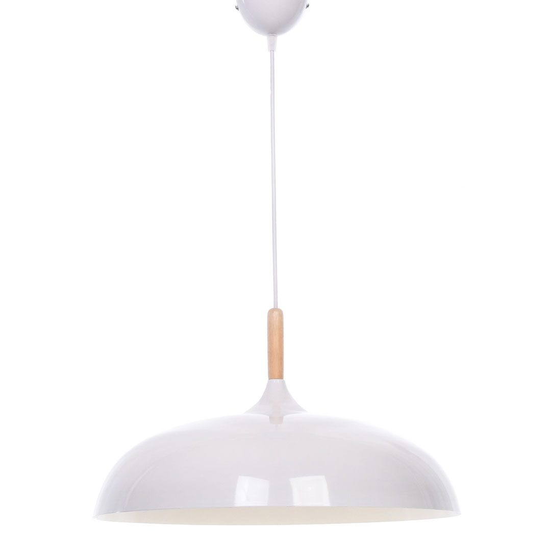 Biała lampa wisząca nowoczesna VERSI skandynawska, szeroki klosz, metal i drewno - Lumina Deco zdjęcie 3