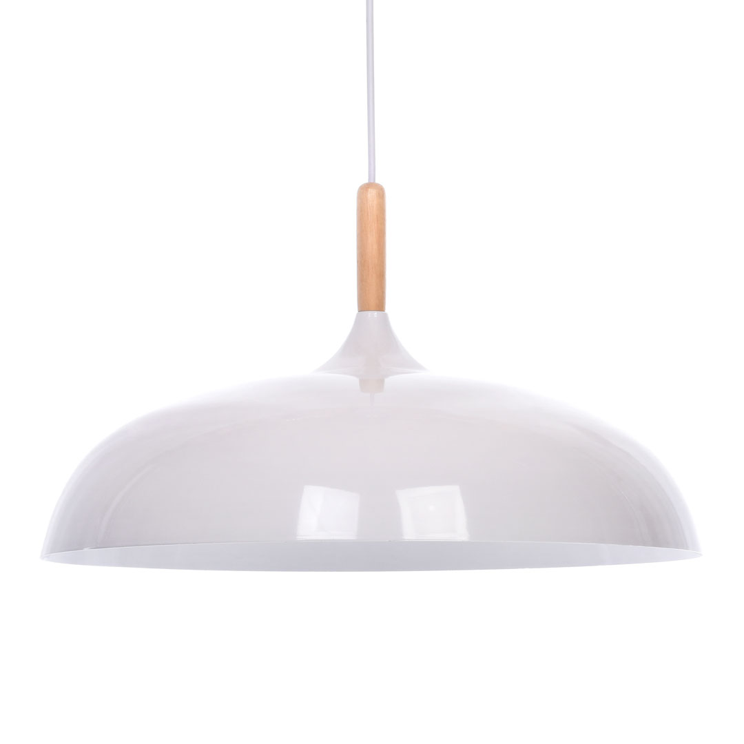 Biała lampa wisząca nowoczesna VERSI skandynawska, szeroki klosz, metal i drewno - Lumina Deco zdjęcie 4