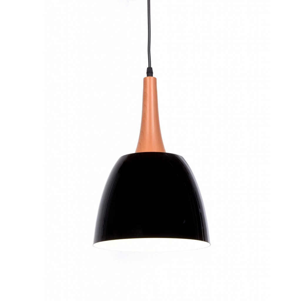 Czarna lampa skandynawska wisząca DERBY metalowa, drewniana, nowoczesna - Lumina Deco zdjęcie 1