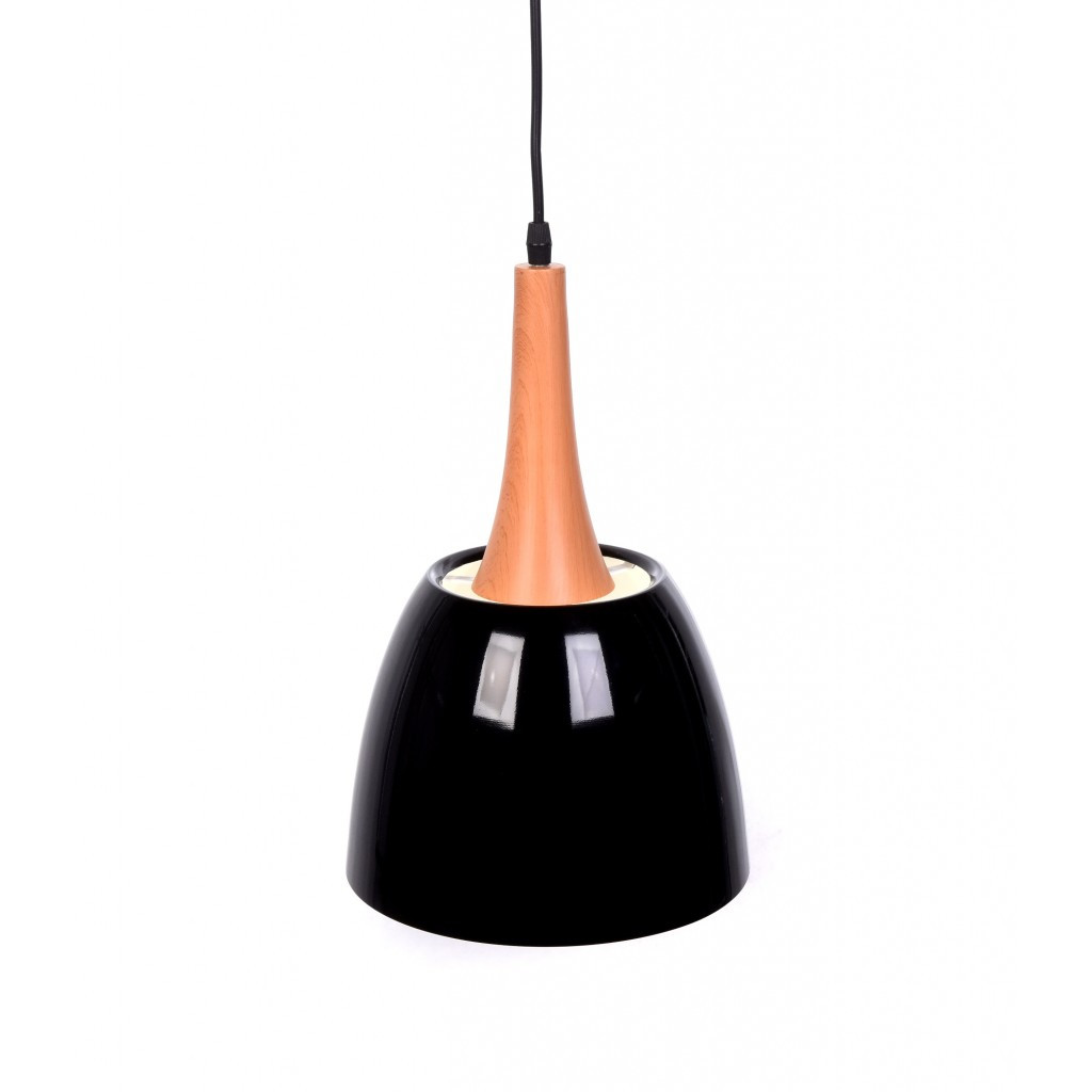 Czarna lampa skandynawska wisząca DERBY metalowa, drewniana, nowoczesna - Lumina Deco zdjęcie 4