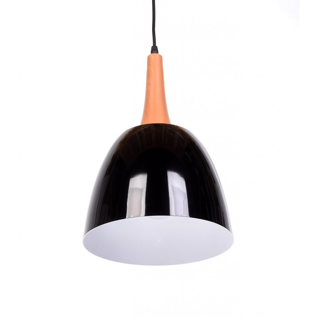 Czarna lampa skandynawska wisząca DERBY metalowa, drewniana, nowoczesna - Lumina Deco zdjęcie 2