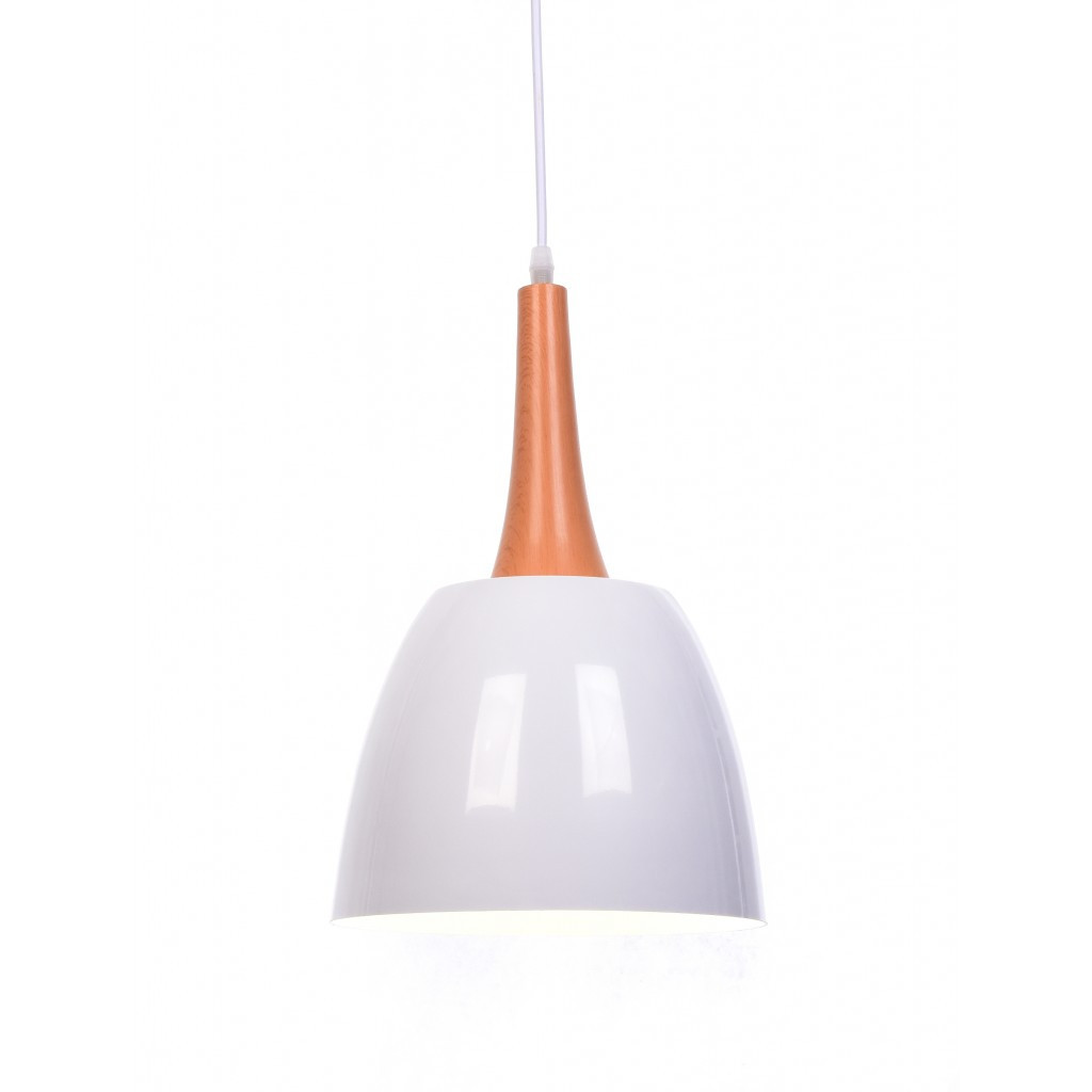 Biała lampa skandynawska wisząca DERBY metalowa, drewniana, nowoczesna - Lumina Deco zdjęcie 1