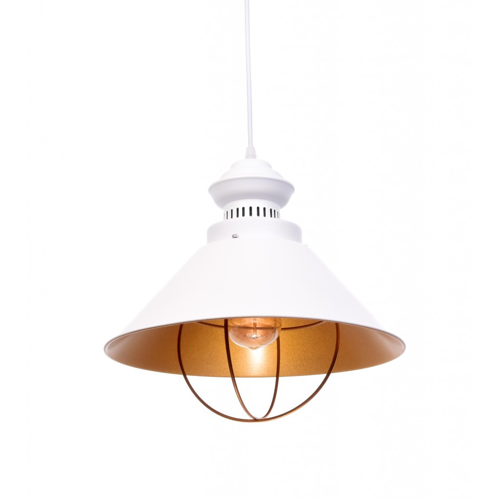 Biała lampa do loftu KUGAR industrialna wisząca metalowa, klosz stożkowy - Lumina Deco zdjęcie 1