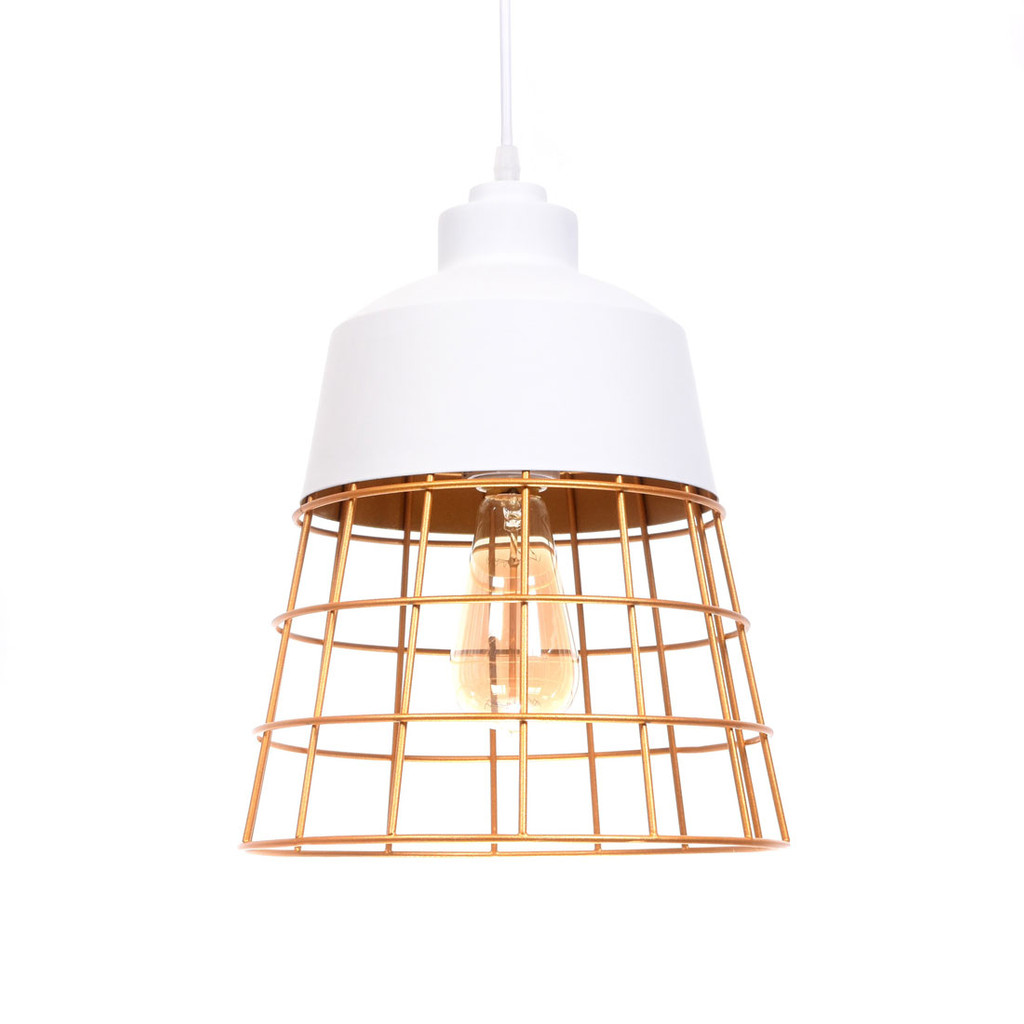 Druciana biała lampa wisząca BAGSY nowoczesna złota klatka loftowa - Lumina Deco zdjęcie 1