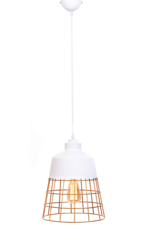 Druciana biała lampa wisząca BAGSY nowoczesna złota klatka loftowa - Lumina Deco zdjęcie 4