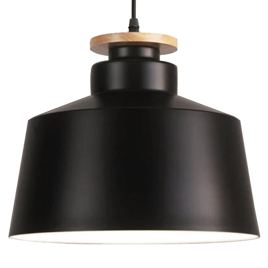 Nowoczesna czarna lampa wisząca LEVANTI D30 z białym wnętrzem i drewnianą dekoracją - Lumina Deco zdjęcie 1