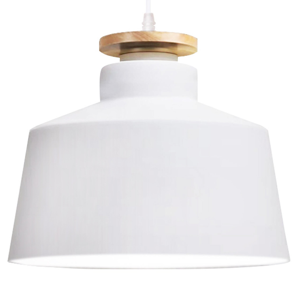 Biała lampa wisząca w stylu skandynawskim LEVANTI D30 z drewnianym dodatkiem - Lumina Deco zdjęcie 1