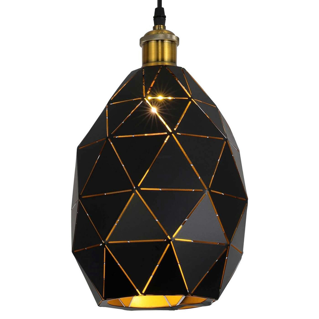 Skandynawska czarna lampa wisząca PESTICO z elementami w kolorze mosiądzu - Lumina Deco zdjęcie 1