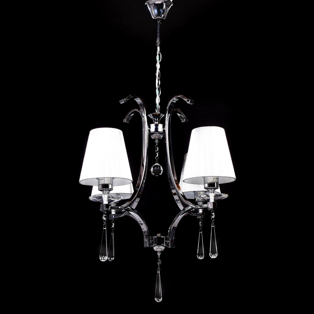 Żyrandol z kryształkami, srebrny abażur VENISIA W4 poczwórny, metalowy - Lumina Deco zdjęcie 3