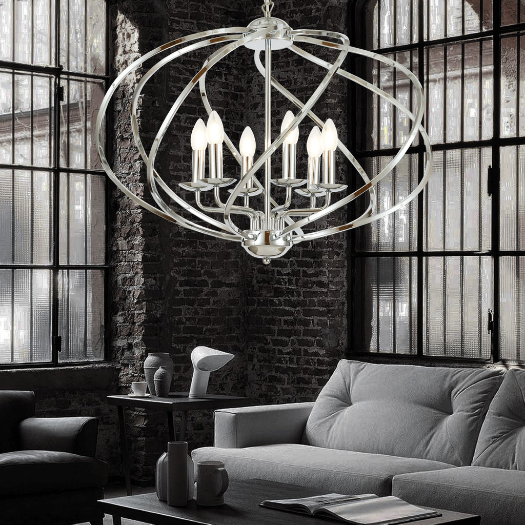 Chromowana metalowa lampa wisząca, żyrandol RODERIO w designerskim kształcie - Lumina Deco zdjęcie 2