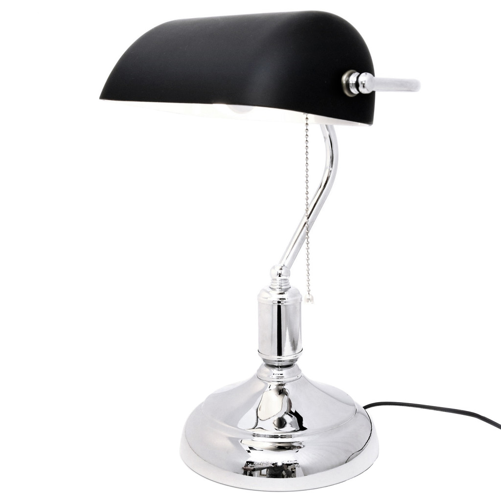 Klasyczna czarno-chromowana bankierska lampka biurkowa, gabinetowa BANKER CLASSIC - Lumina Deco zdjęcie 1