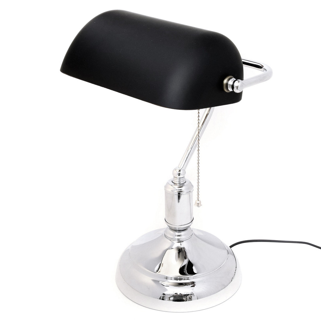 Klasyczna czarno-chromowana bankierska lampka biurkowa, gabinetowa BANKER CLASSIC - Lumina Deco zdjęcie 2