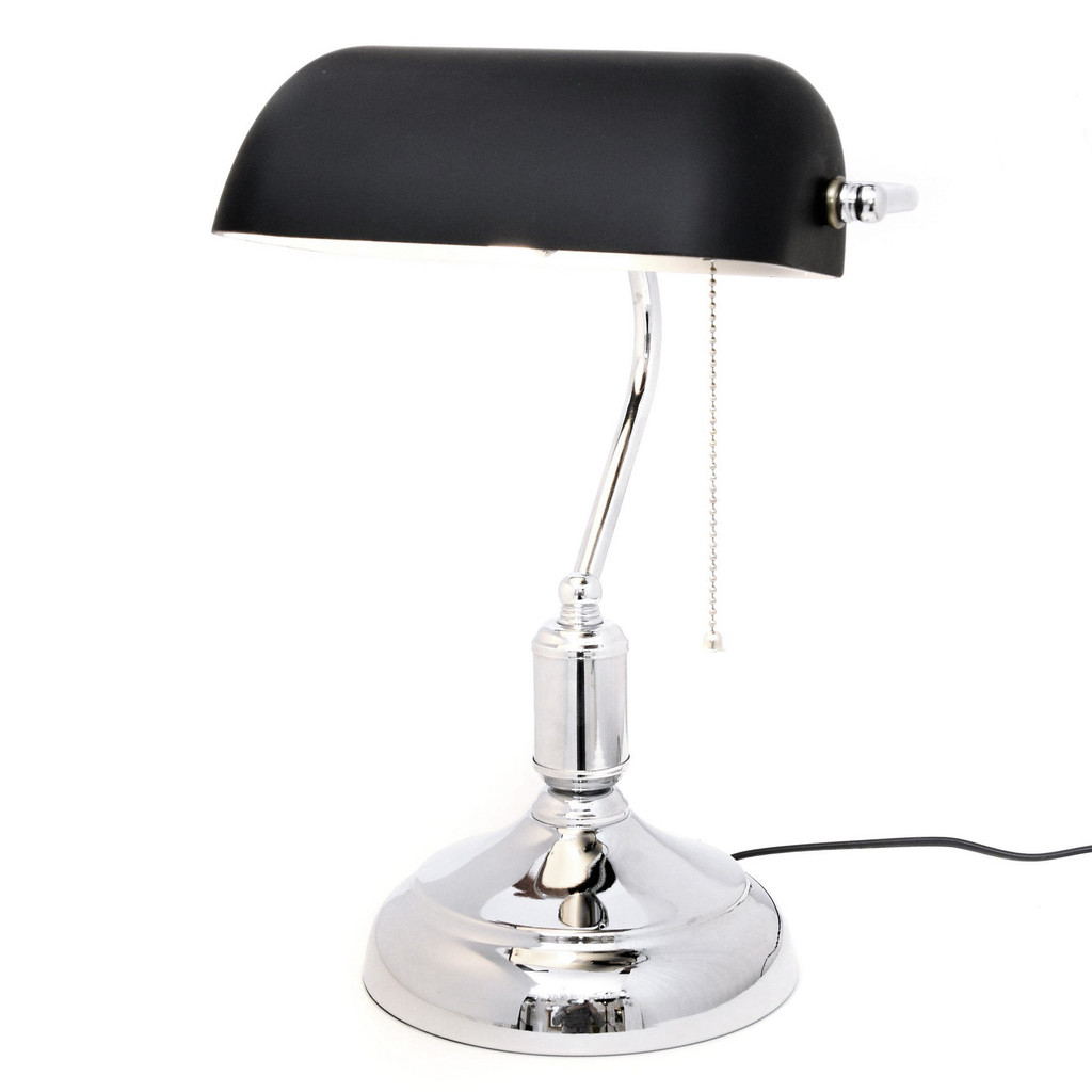 Klasyczna czarno-chromowana bankierska lampka biurkowa, gabinetowa BANKER CLASSIC - Lumina Deco zdjęcie 3