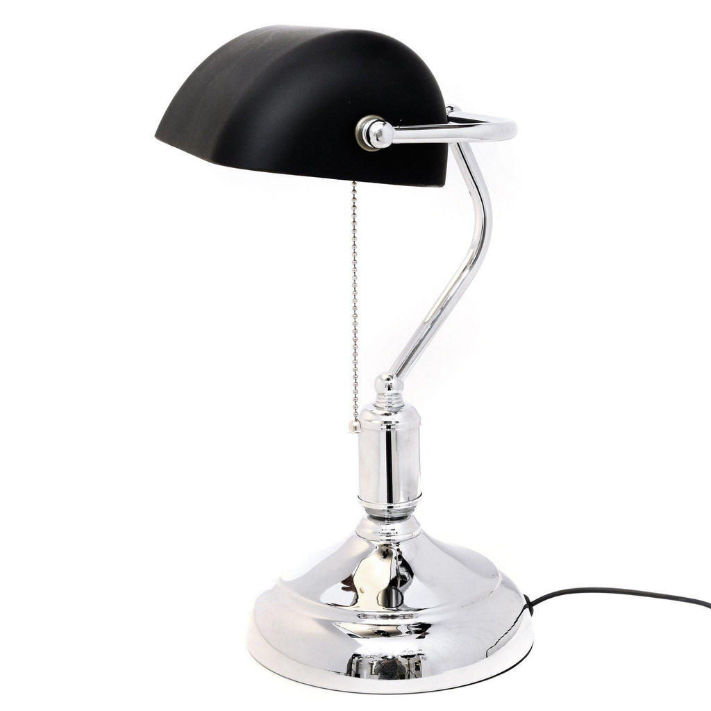 Klasyczna czarno-chromowana bankierska lampka biurkowa, gabinetowa BANKER CLASSIC - Lumina Deco zdjęcie 4
