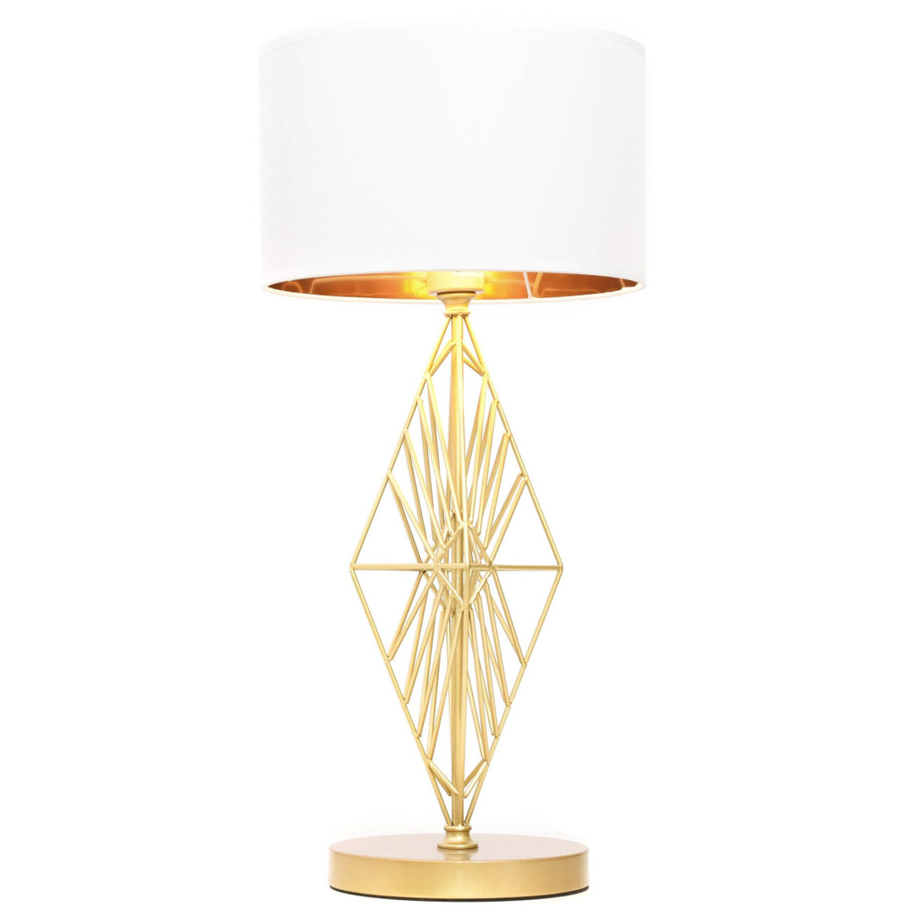 Nowoczesna, biało-złota lampka nocna z abażurem z tkaniny, biurkowa SALVARI - Lumina Deco zdjęcie 1