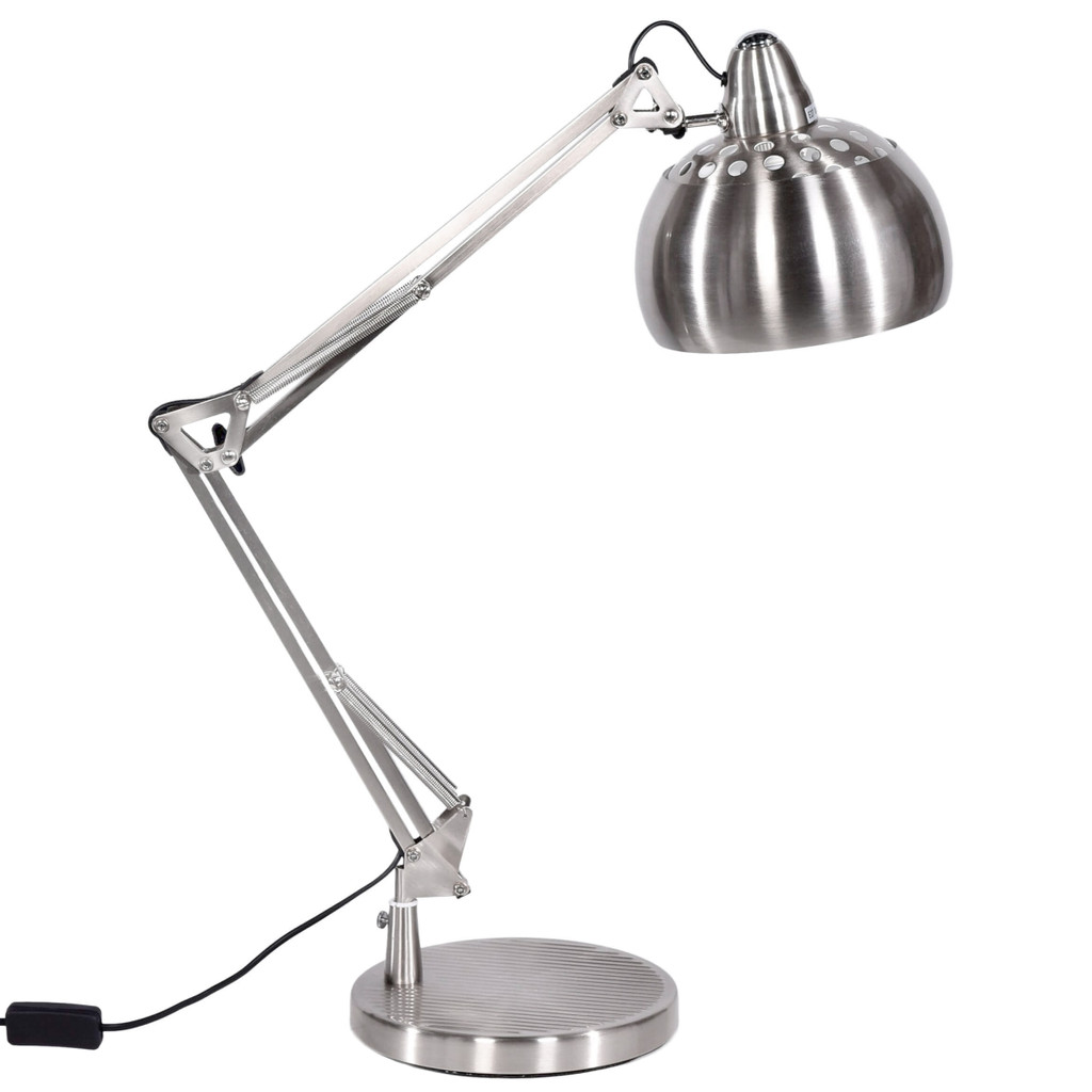 Nowoczesna lampka na biurko srebrna stołowa RIGORRIA gabinetowa metalowa - Lumina Deco zdjęcie 1