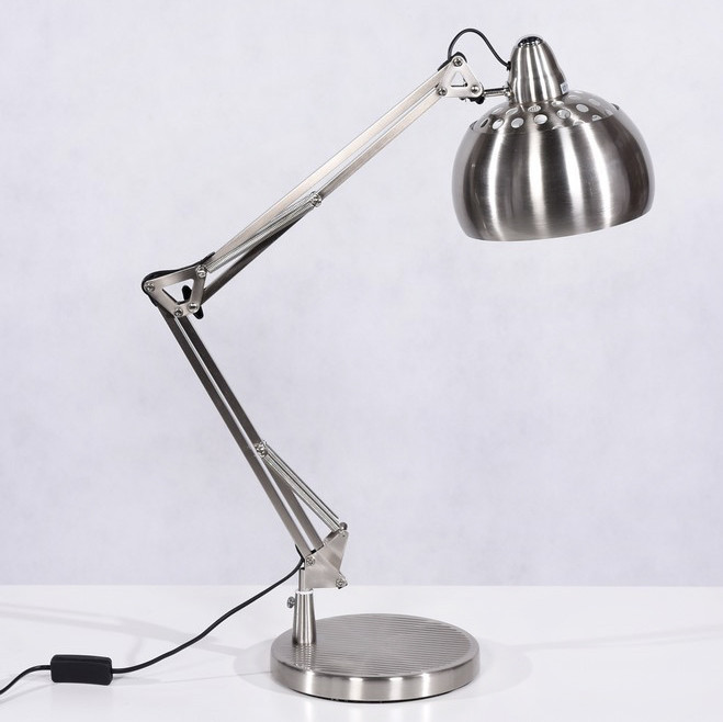 Nowoczesna lampka na biurko srebrna stołowa RIGORRIA gabinetowa metalowa - Lumina Deco zdjęcie 3