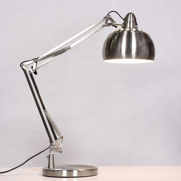 Nowoczesna lampka na biurko srebrna stołowa RIGORRIA gabinetowa metalowa - Lumina Deco zdjęcie 2