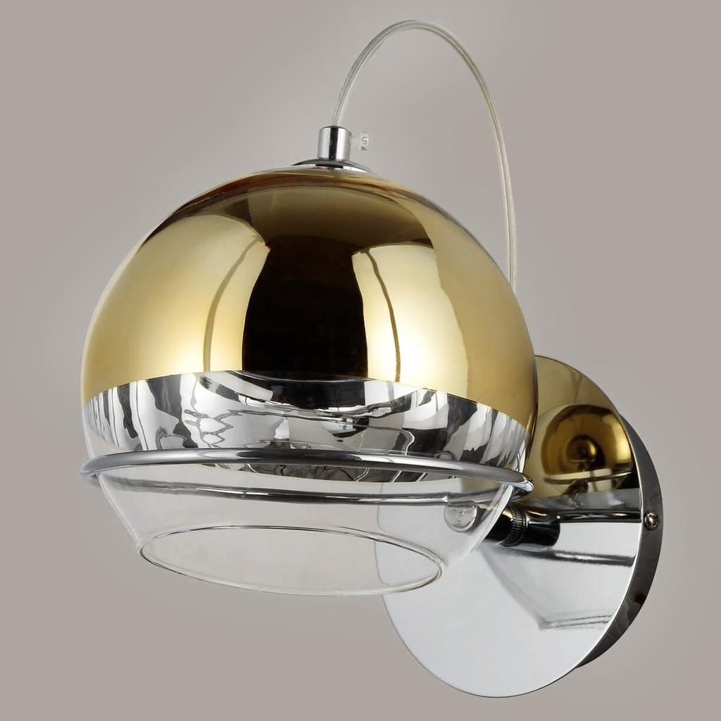 Szklany designerski kinkiet VERONI dwukolorowy klosz kula - złoty, przezroczysty - Lumina Deco zdjęcie 3