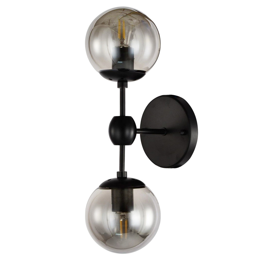 Podwójny czarny kinkiet ZODIAK W2 szklane klosze, nowoczesny design - Lumina Deco zdjęcie 1