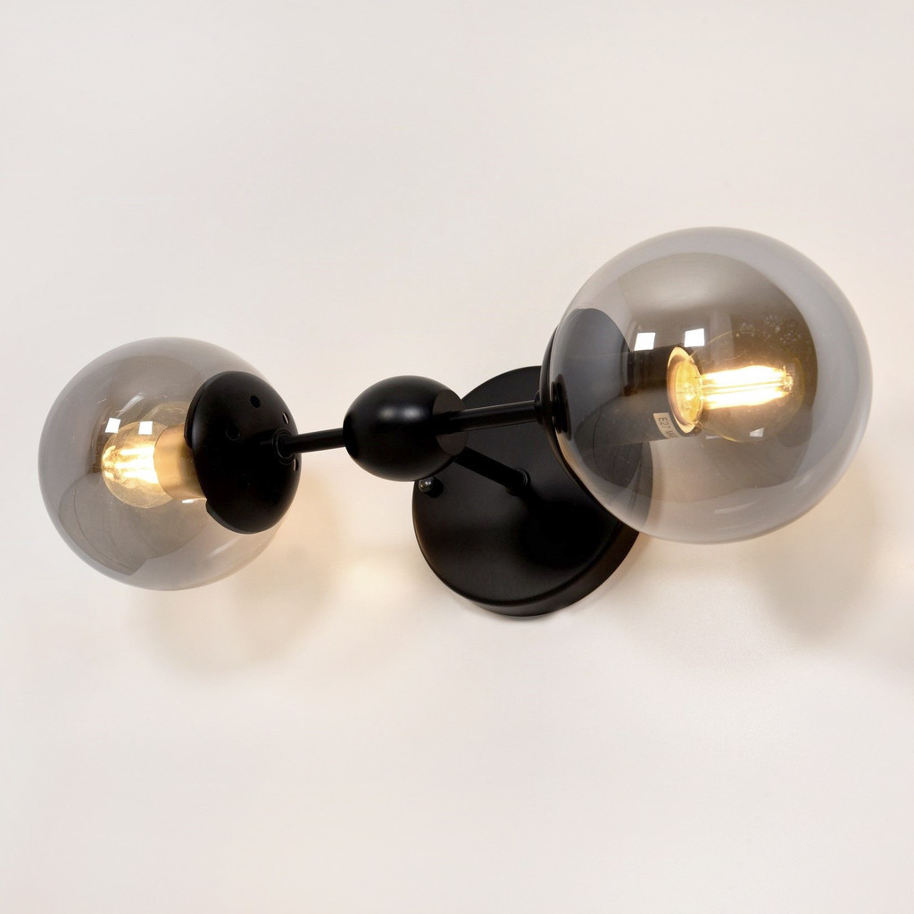 Podwójny czarny kinkiet ZODIAK W2 szklane klosze, nowoczesny design - Lumina Deco zdjęcie 3