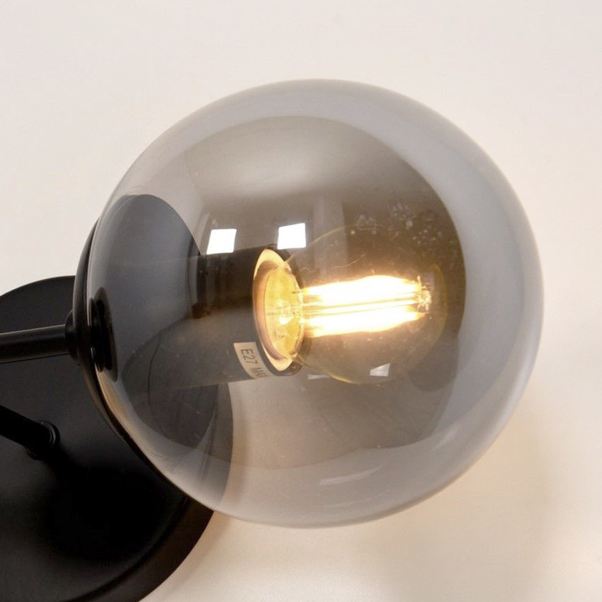 Podwójny czarny kinkiet ZODIAK W2 szklane klosze, nowoczesny design - Lumina Deco zdjęcie 4