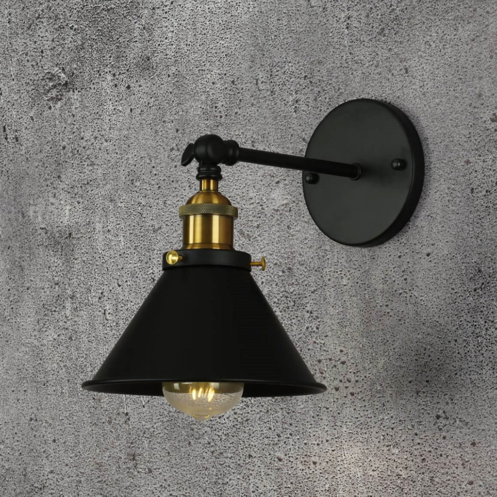 Kinkiet industrialny czarny i złoty loft GUBI W1 lampa ścienna abażur metalowy loftowy - Lumina Deco zdjęcie 2