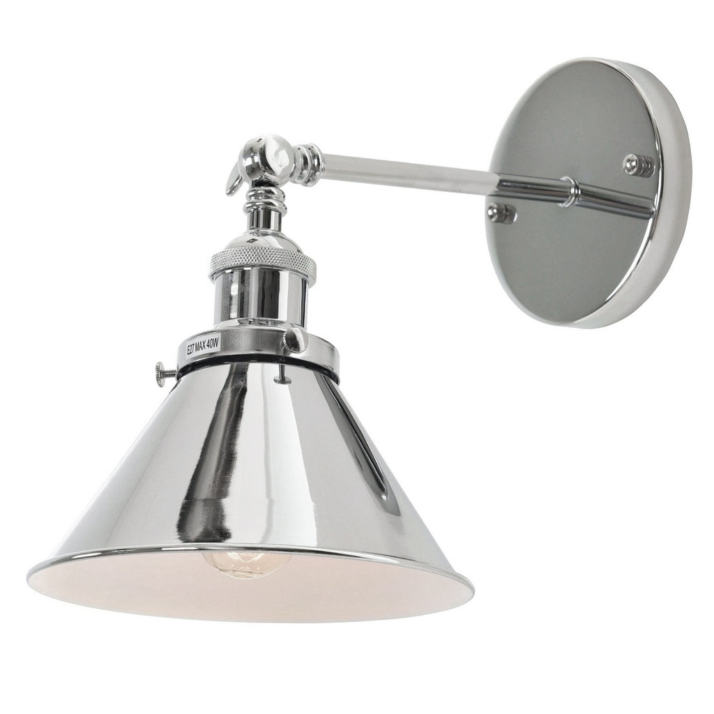 Industrialny chromowany kinkiet, lampa na ścianę GUBI W1 metalowy stożkowy klosz - Lumina Deco zdjęcie 1
