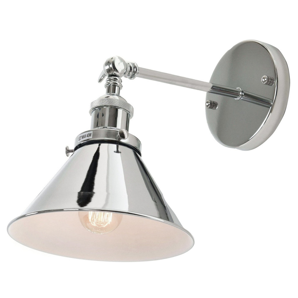 Industrialny chromowany kinkiet, lampa na ścianę GUBI W1 metalowy stożkowy klosz - Lumina Deco zdjęcie 2