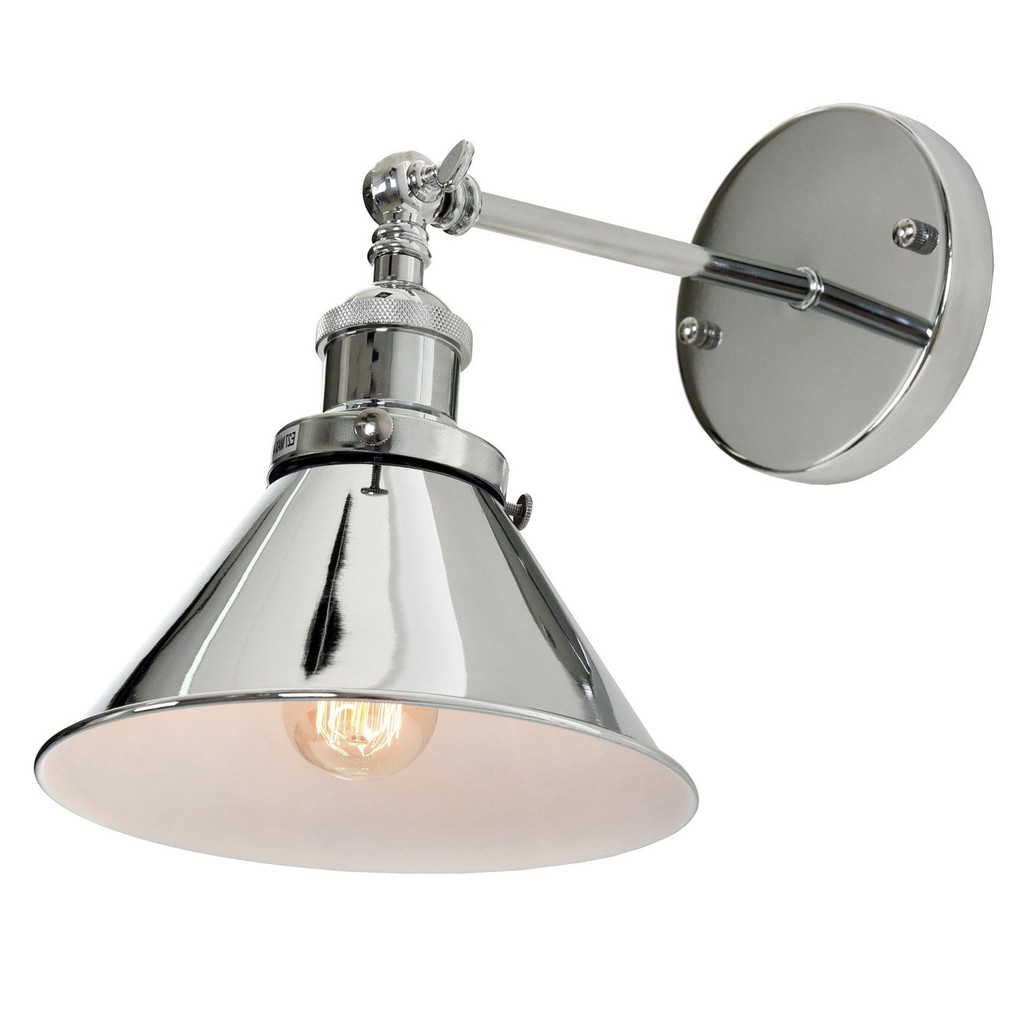 Industrialny chromowany kinkiet, lampa na ścianę GUBI W1 metalowy stożkowy klosz - Lumina Deco zdjęcie 3