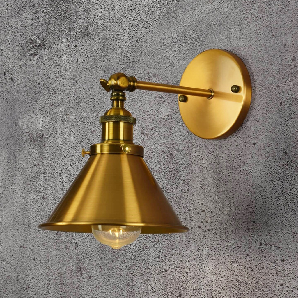 Mosiężny kinkiet loftowy industrialny GUBI W1 lampa ścienna ozdobny klosz metalowy kolor złoty mosiądz - Lumina Deco zdjęcie 2