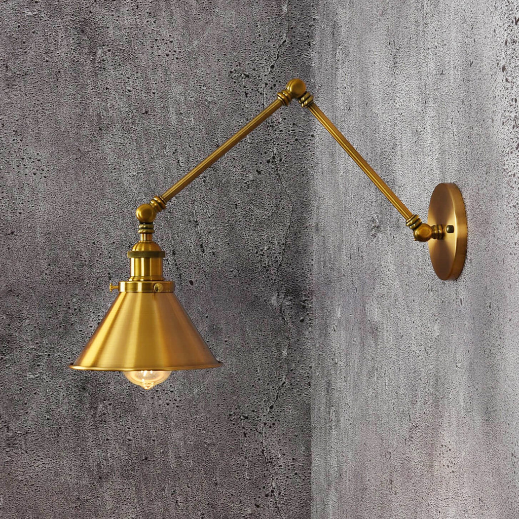 Regulowany kinkiet GUBI W2 kolor złoty mosiądz, industrialna lampa ścienna do czytania - Lumina Deco zdjęcie 3
