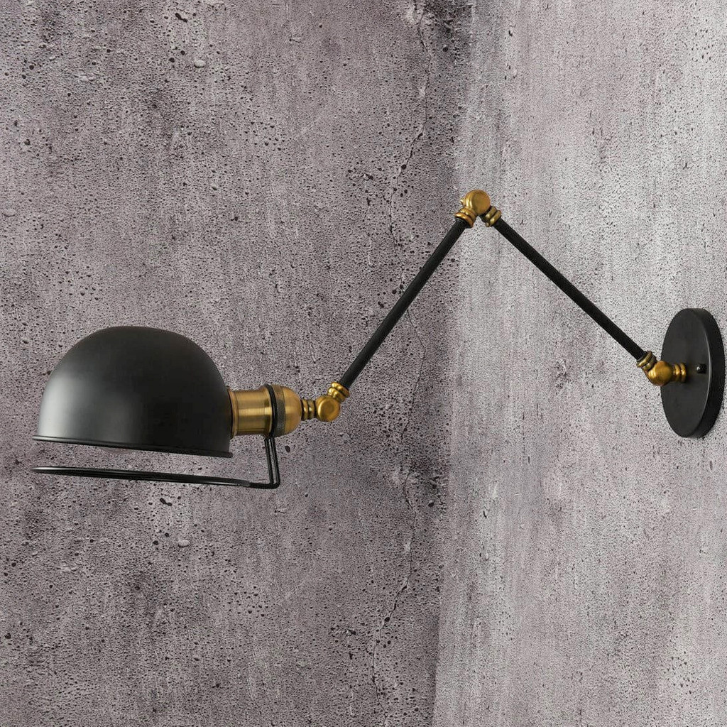 Lampka ścienna, czarny kinkiet loftowy GLUM W2 regulowane ramię do czytania - Lumina Deco zdjęcie 2